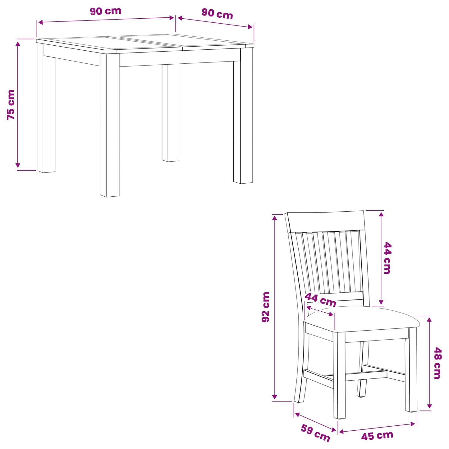 Dining Set 3 pcs Black Solid Oak Wood