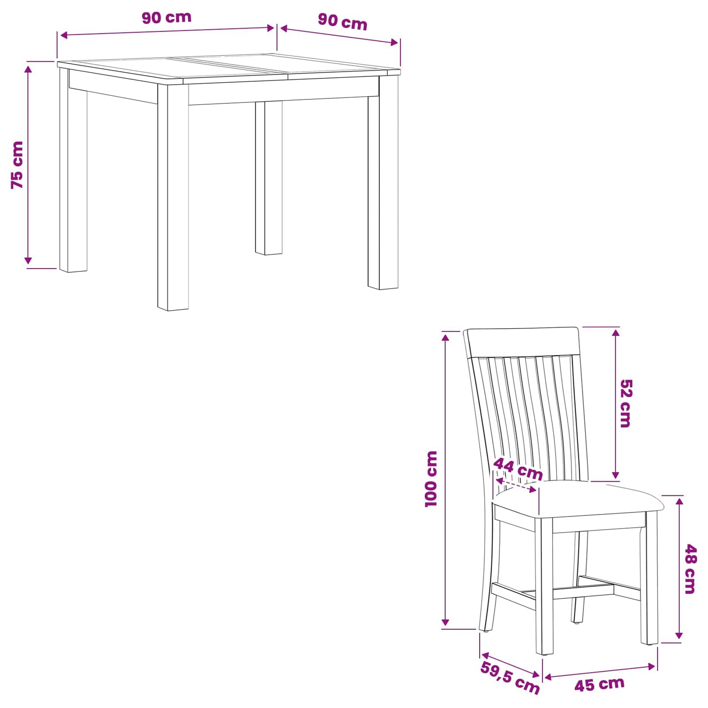 Dining Set 3 pcs Grey Solid Oak Wood
