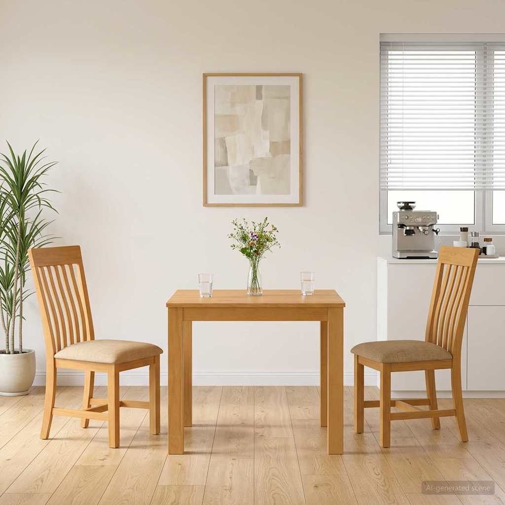 Dining Set 3 pcs Beige Solid Oak Wood