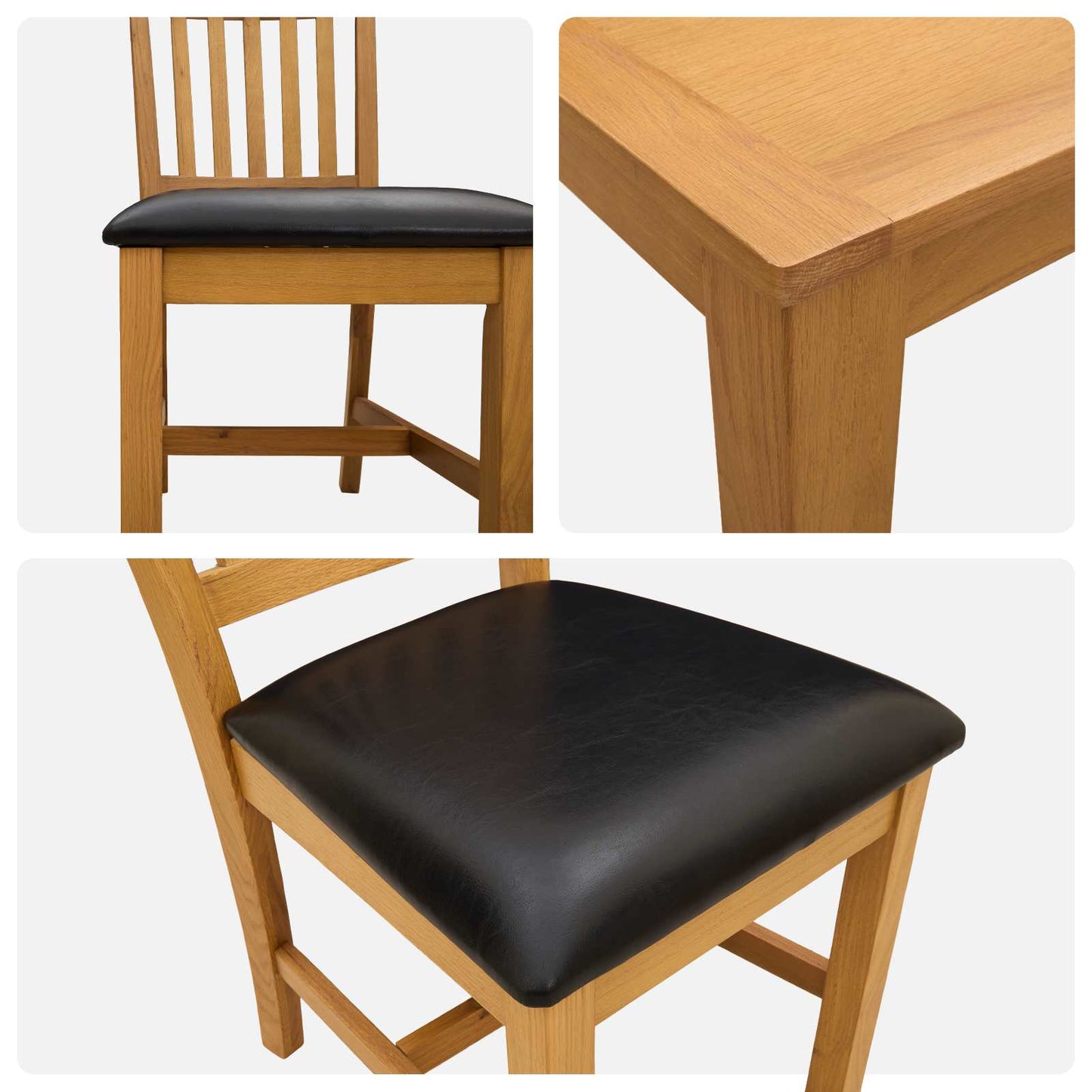 Dining Set 3 pcs Black Solid Oak Wood