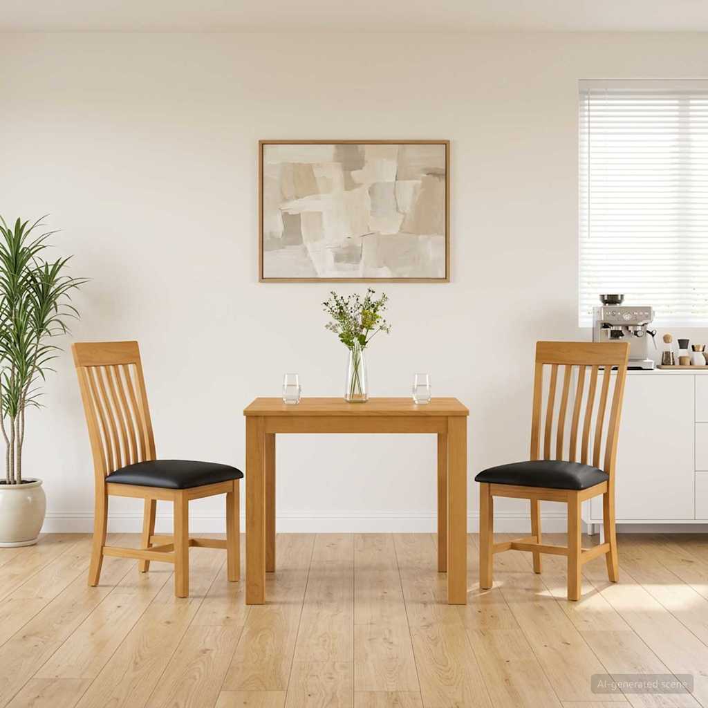 Dining Set 3 pcs Black Solid Oak Wood