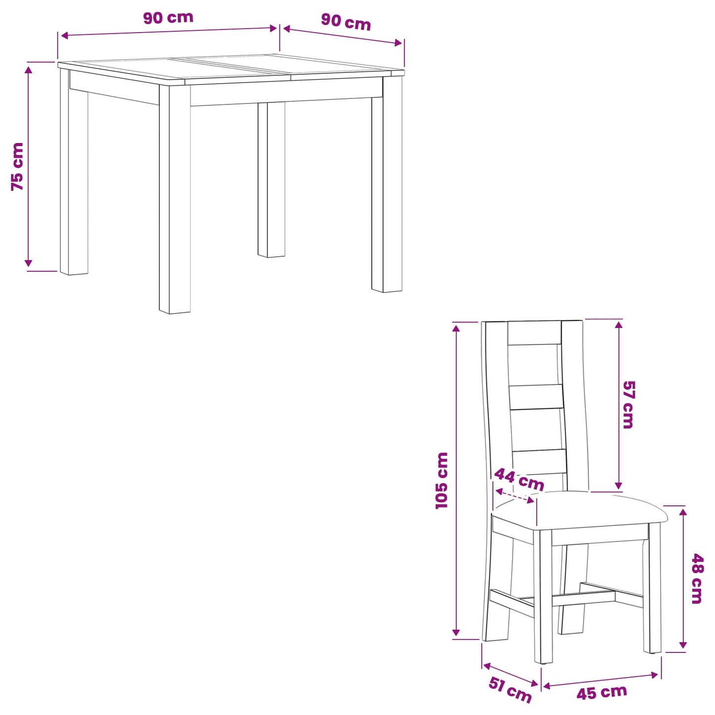 Dining Set 3 pcs Grey Solid Oak Wood