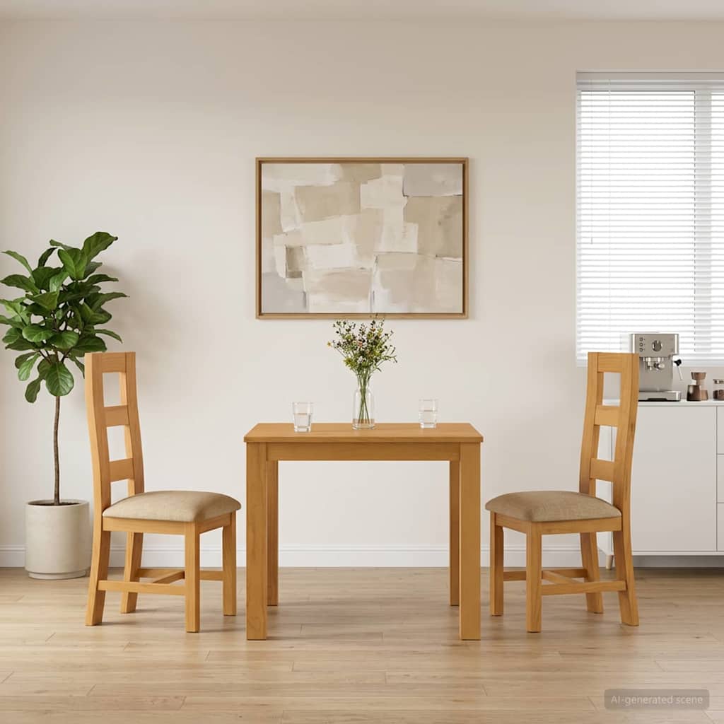 Dining Set 3 pcs Beige Solid Oak Wood