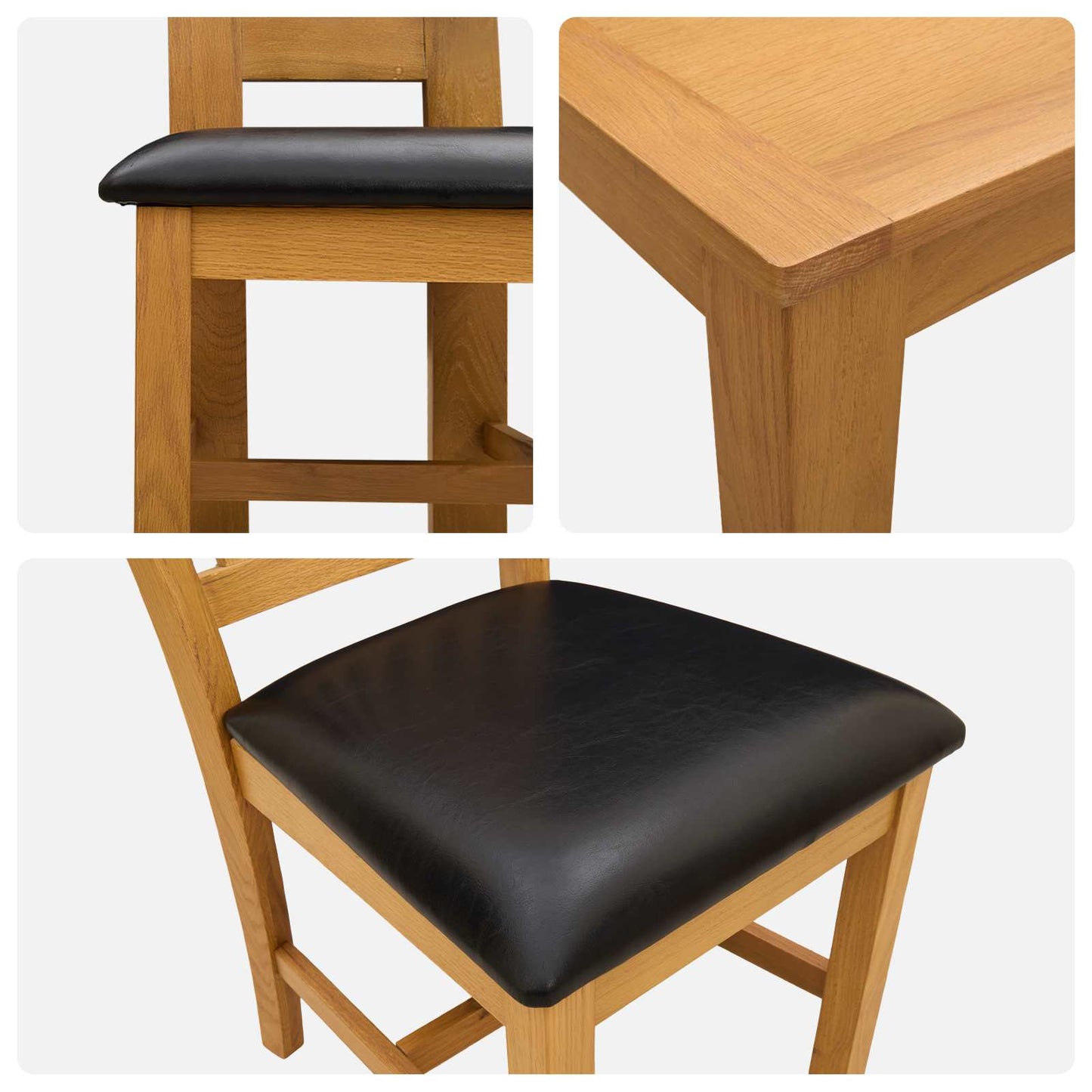 Dining Set 3 pcs Black Solid Oak Wood