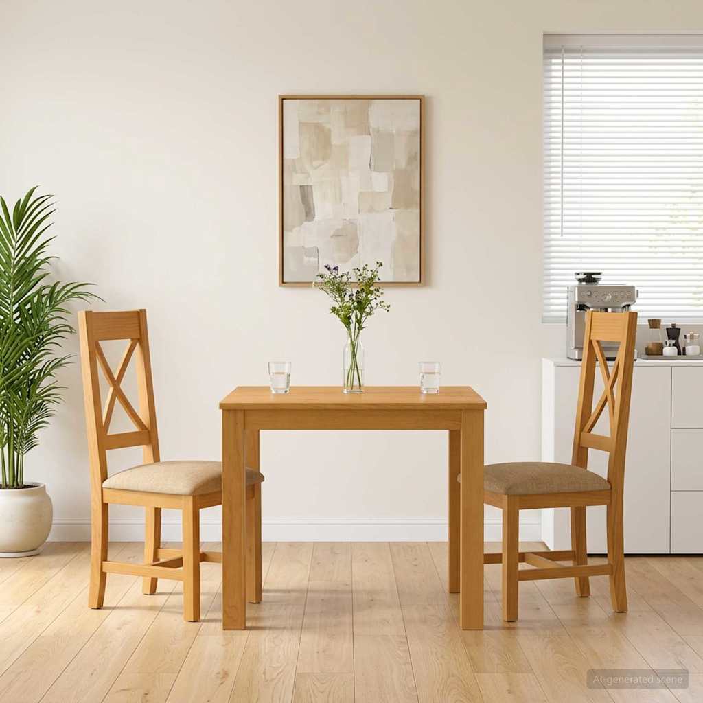 Dining Set 3 pcs Beige Solid Oak Wood