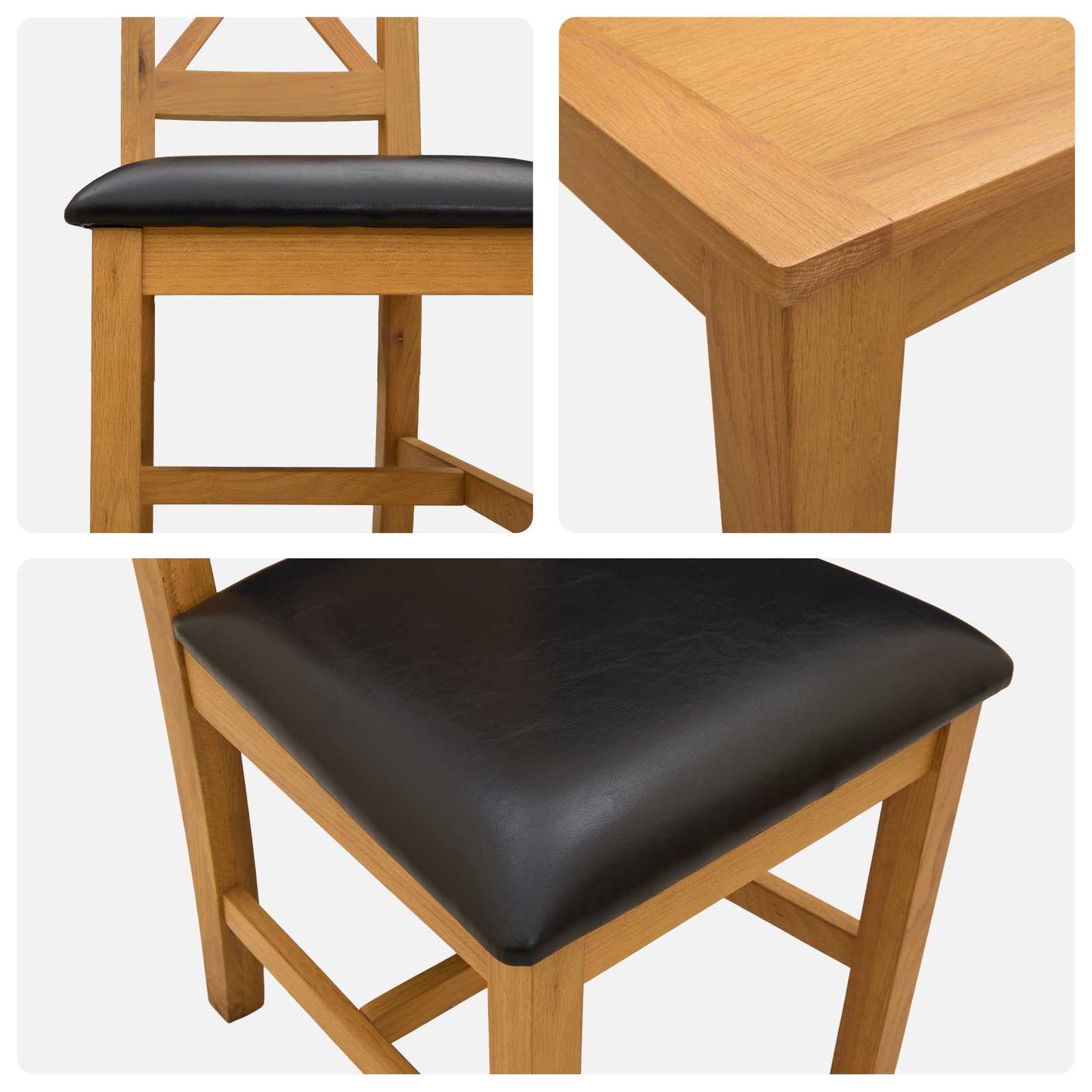 Dining Set 3 pcs Black Solid Oak Wood