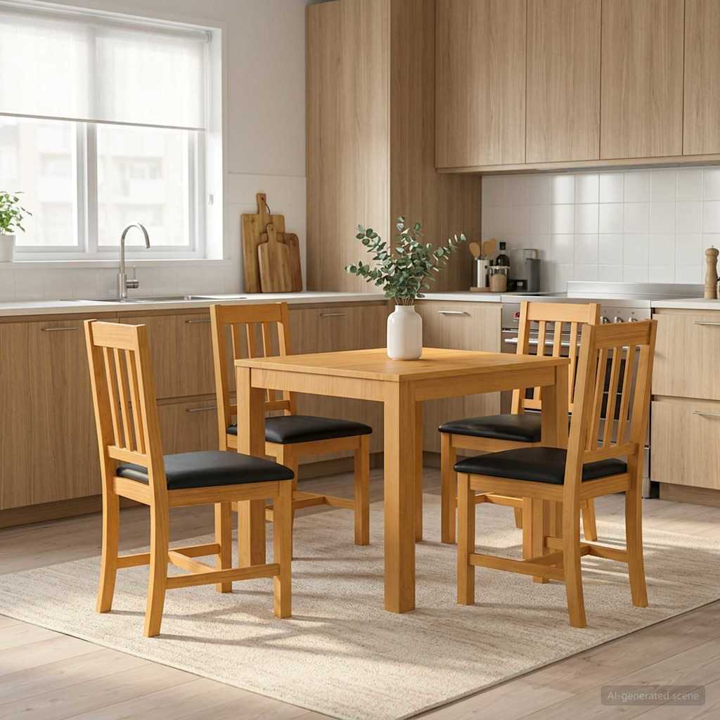 Dining Set 5 pcs Black Solid Oak Wood