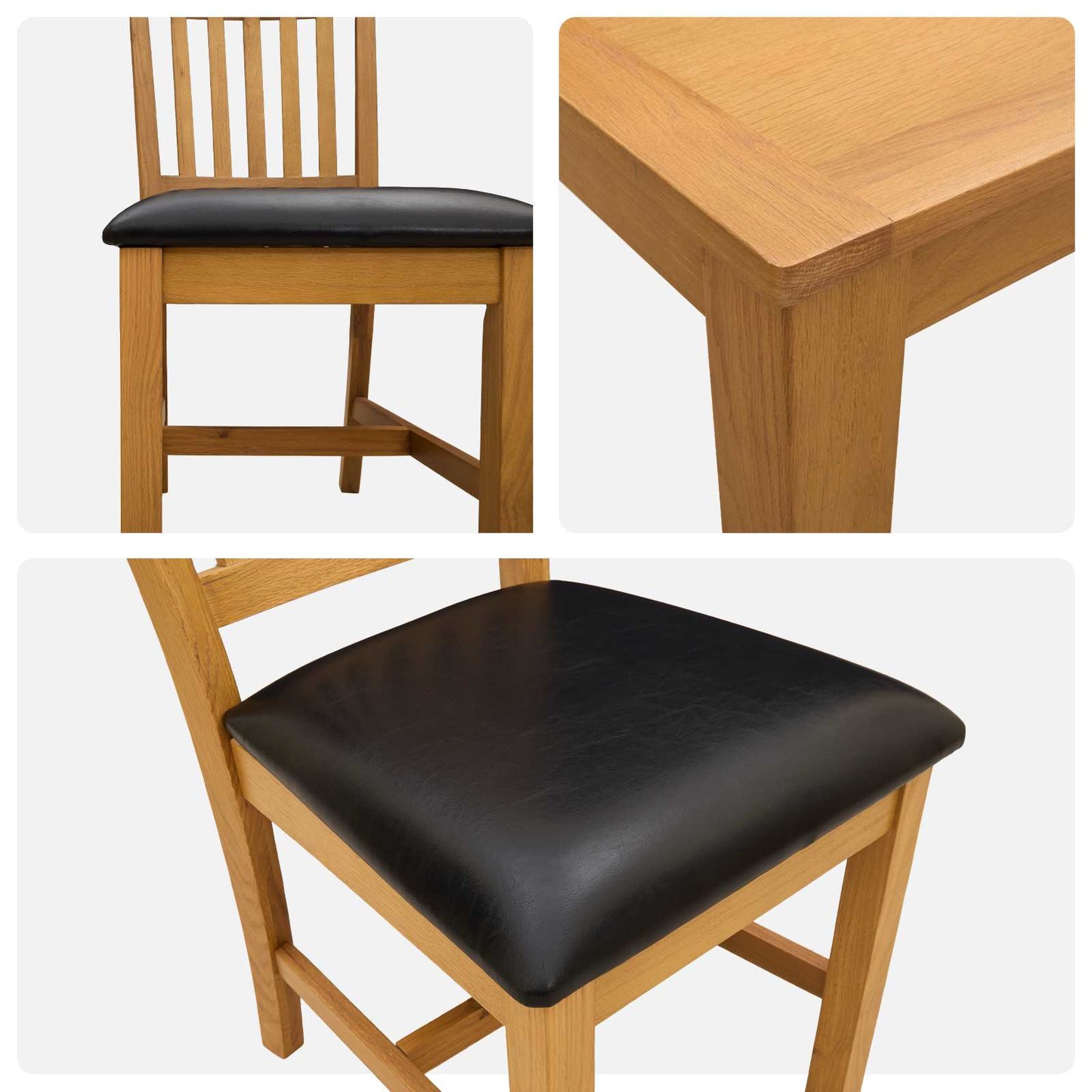 Dining Set 5 pcs Black Solid Oak Wood