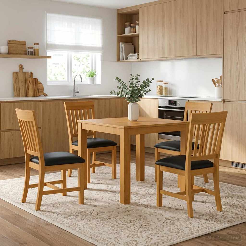 Dining Set 5 pcs Black Solid Oak Wood