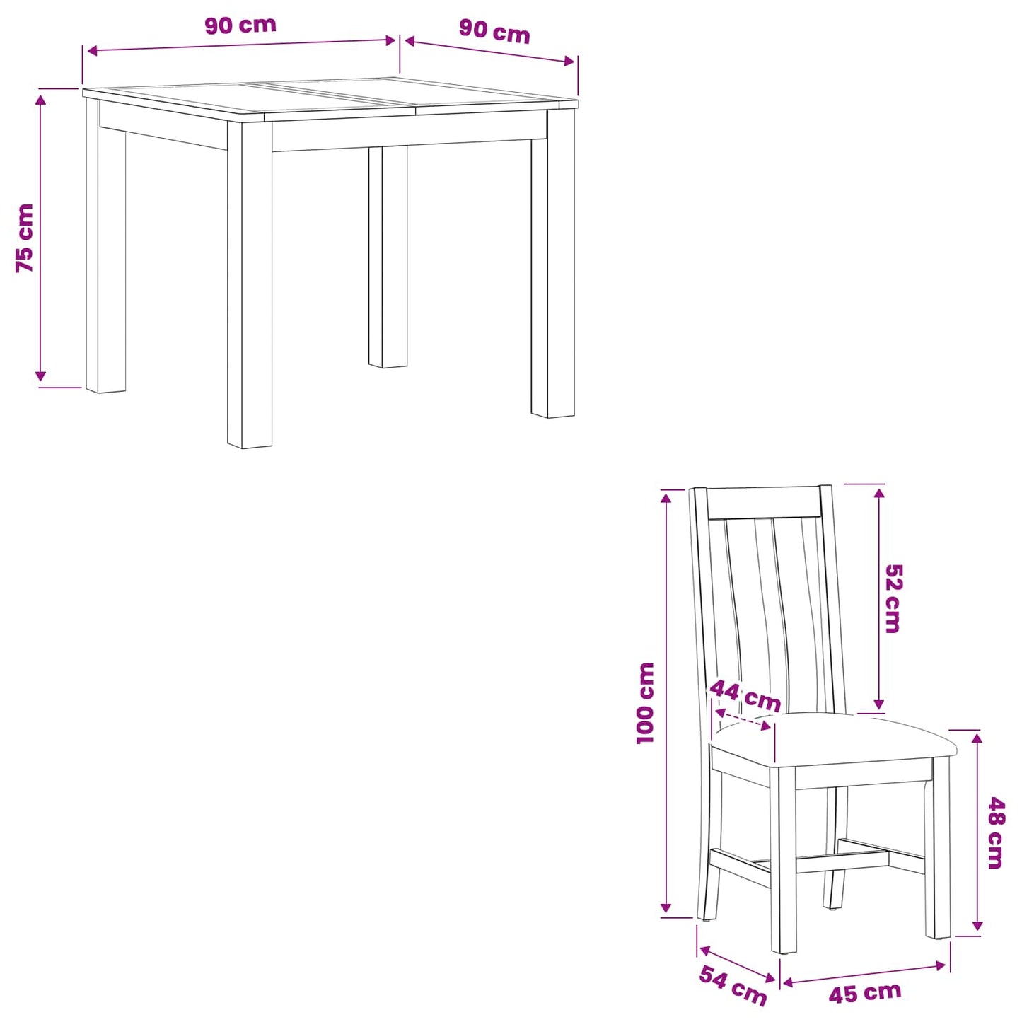 Dining Set 5 pcs Black Solid Oak Wood