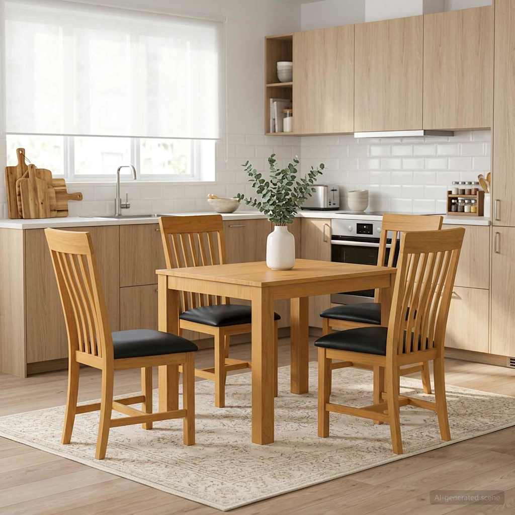 Dining Set 5 pcs Black Solid Oak Wood