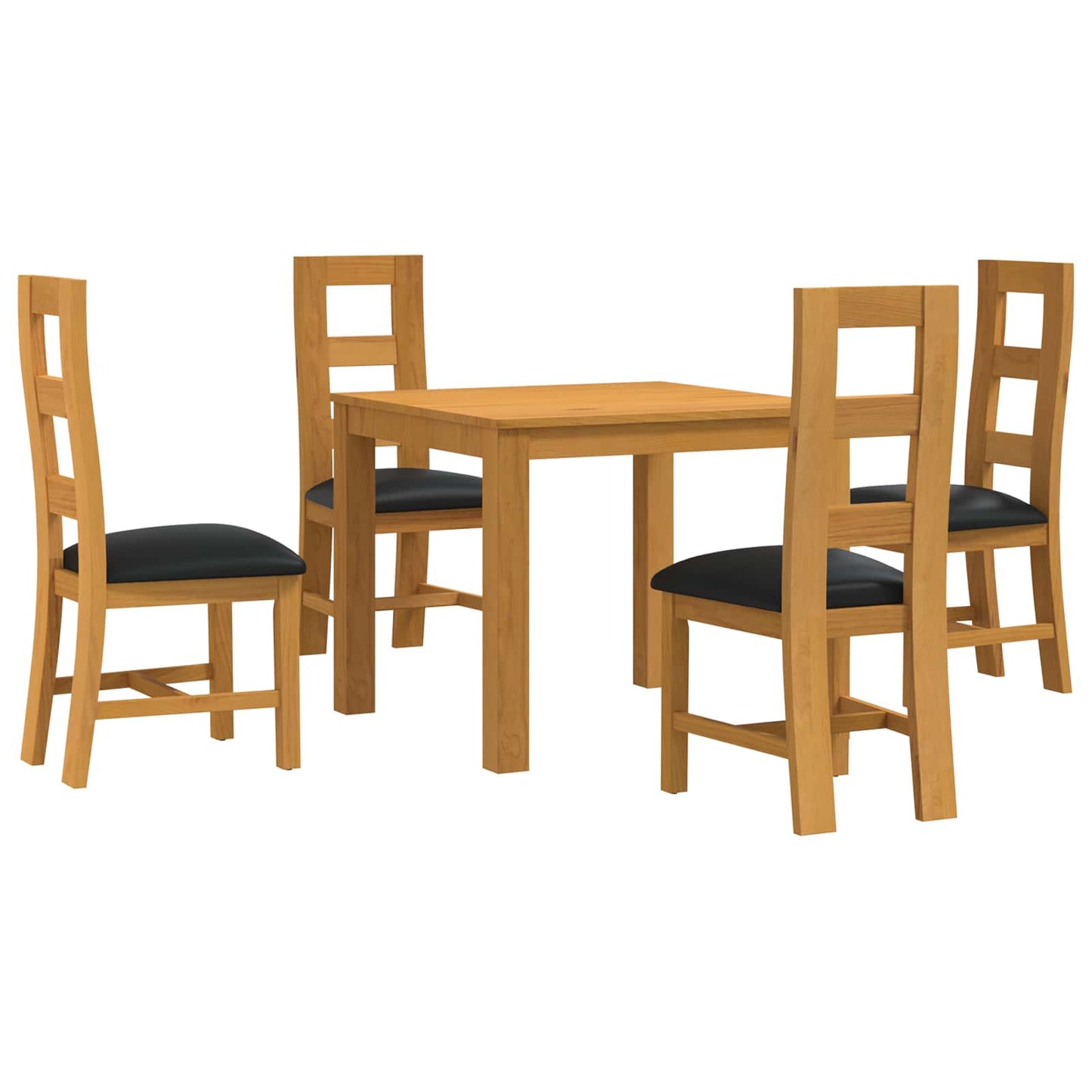 Dining Set 5 pcs Black Solid Oak Wood