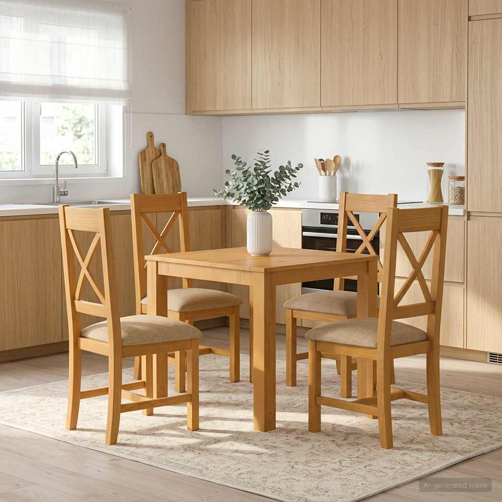 Dining Set 5 pcs Beige Solid Oak Wood