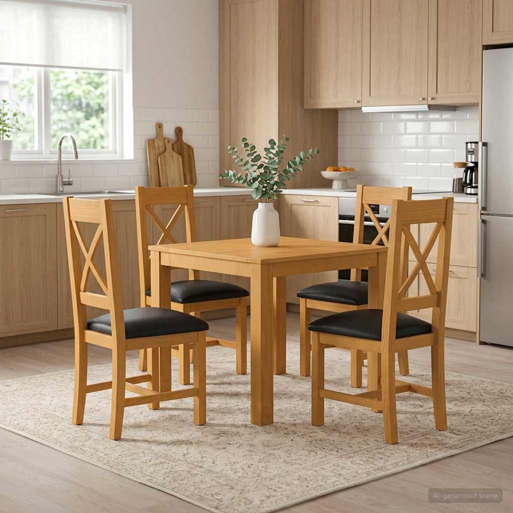 Dining Set 5 pcs Black Solid Oak Wood