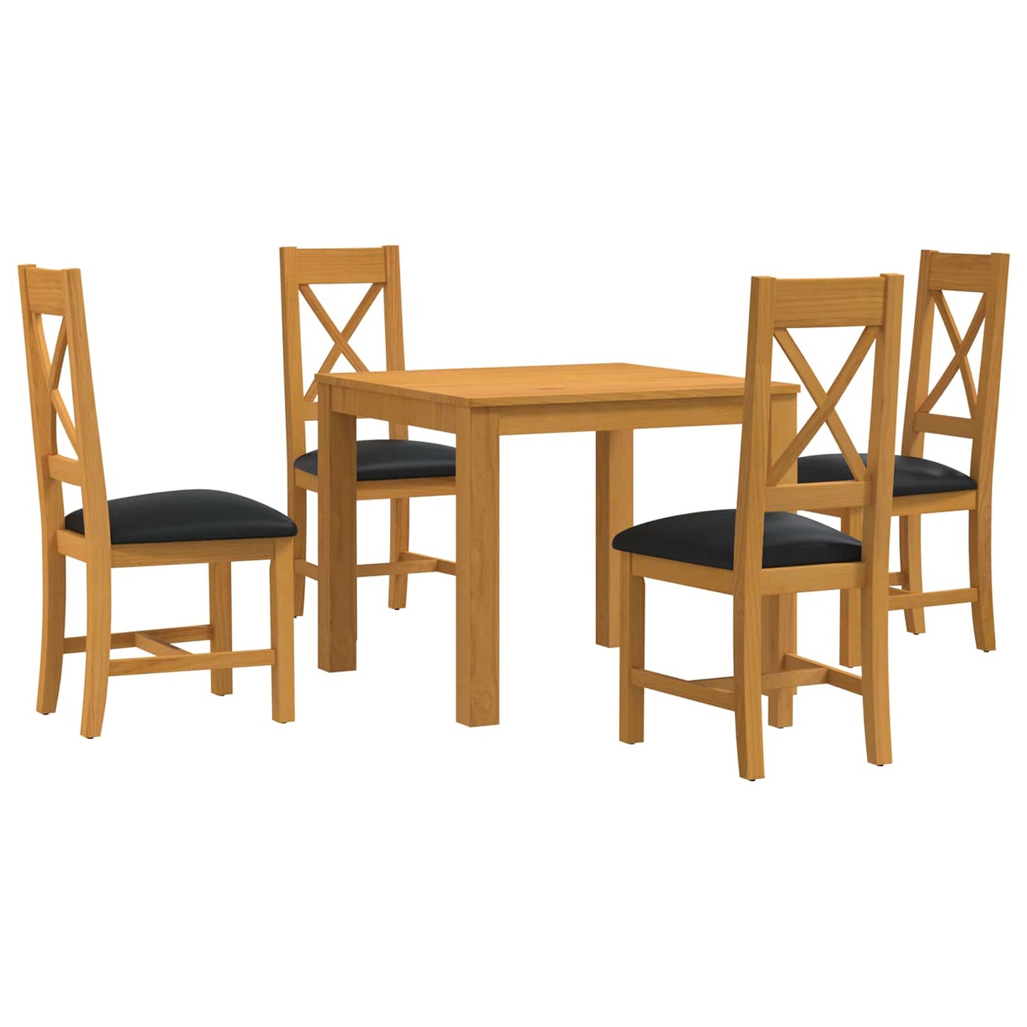 Dining Set 5 pcs Black Solid Oak Wood