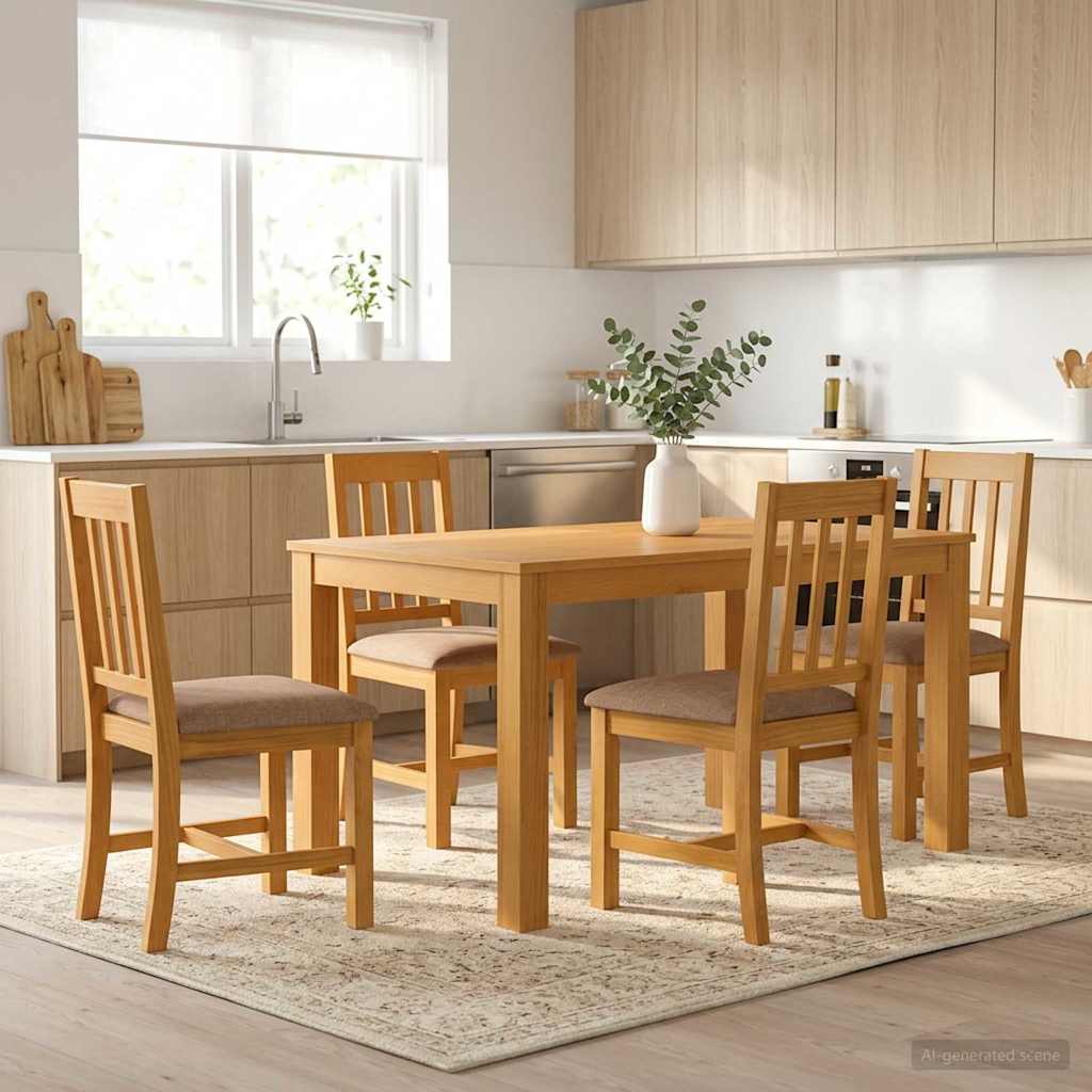 Dining Set 5 pcs Grey Solid Oak Wood