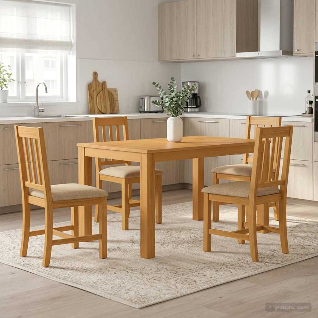Dining Set 5 pcs Beige Solid Oak Wood