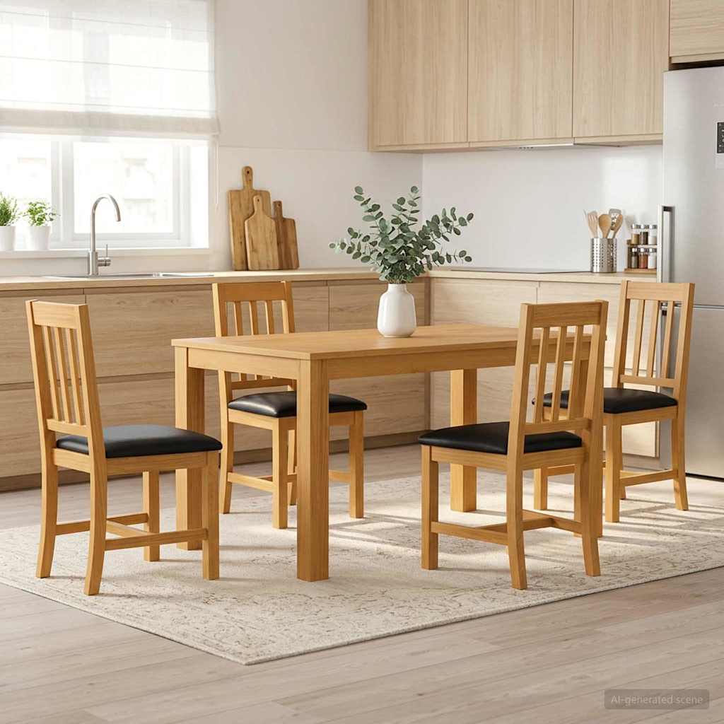 Dining Set 5 pcs Black Solid Oak Wood