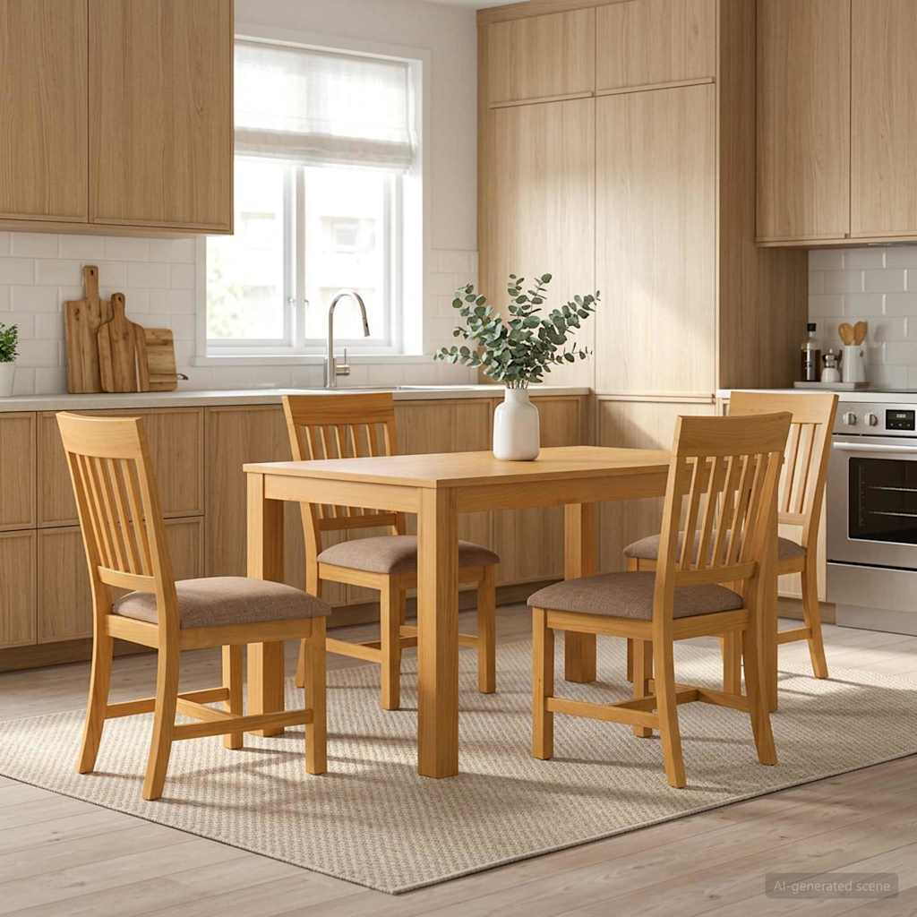 Dining Set 5 pcs Grey Solid Oak Wood