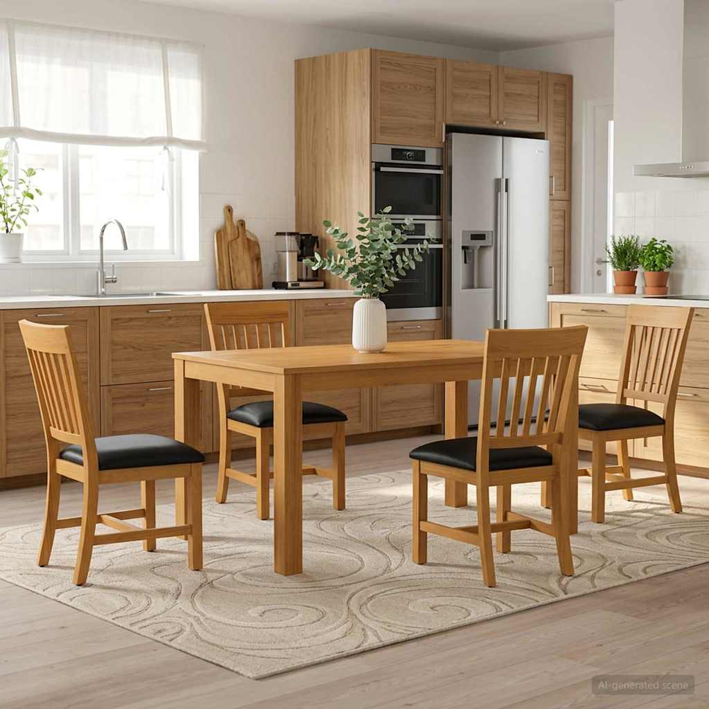 Dining Set 5 pcs Black Solid Oak Wood