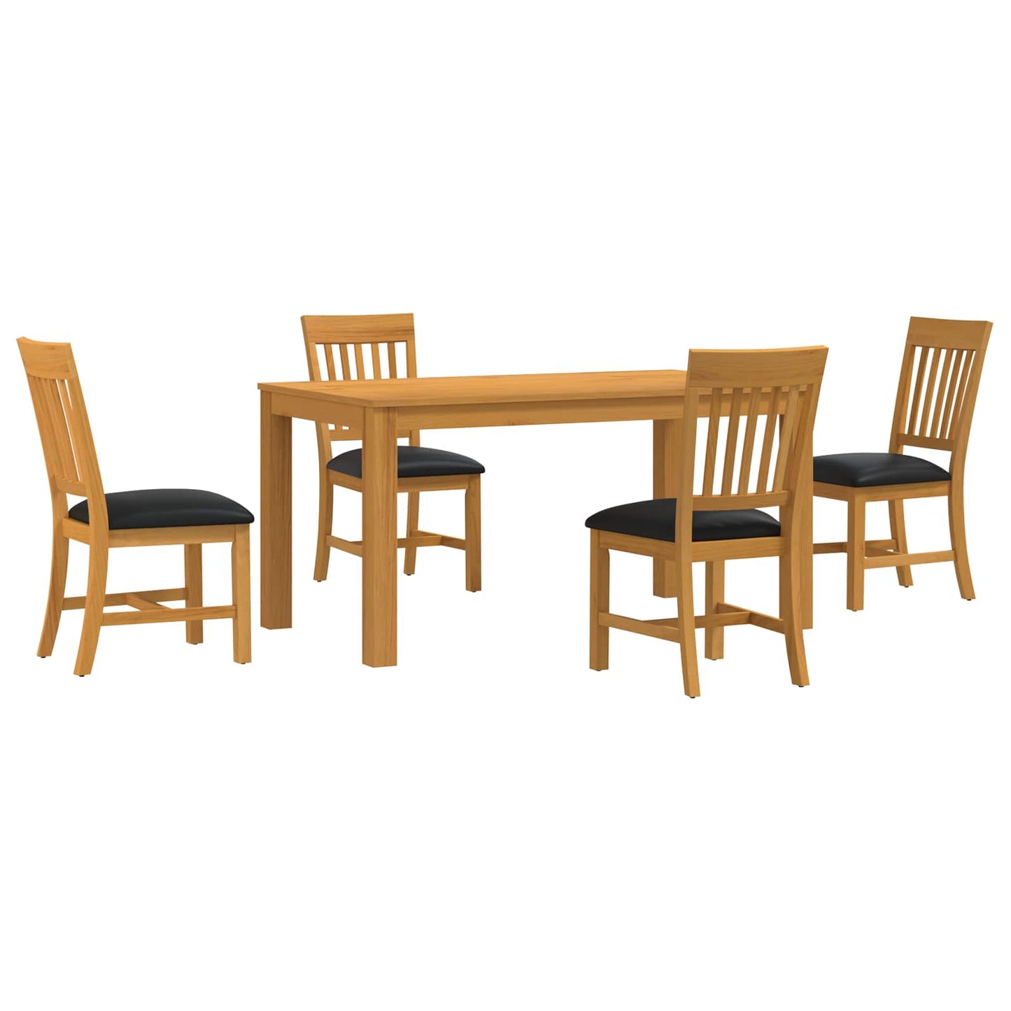 Dining Set 5 pcs Black Solid Oak Wood