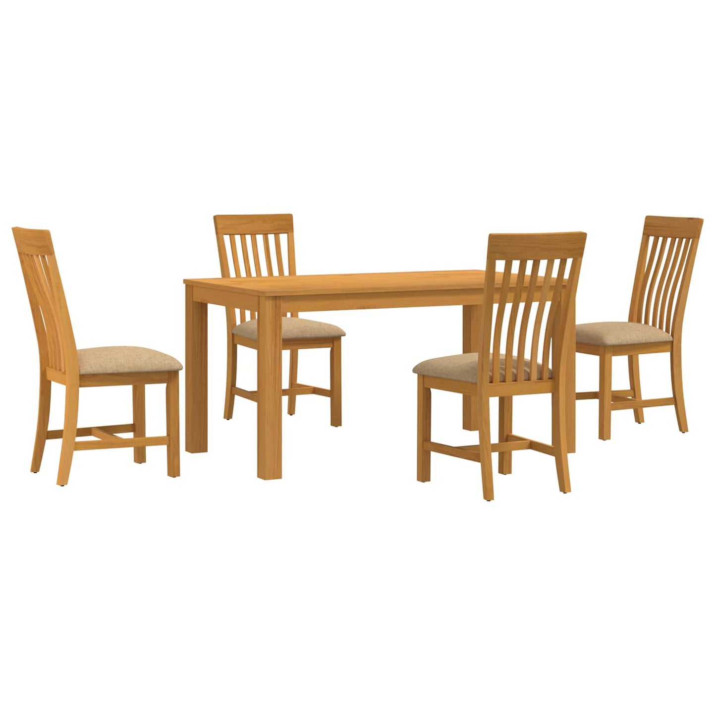 Dining Set 5 pcs Beige Solid Oak Wood