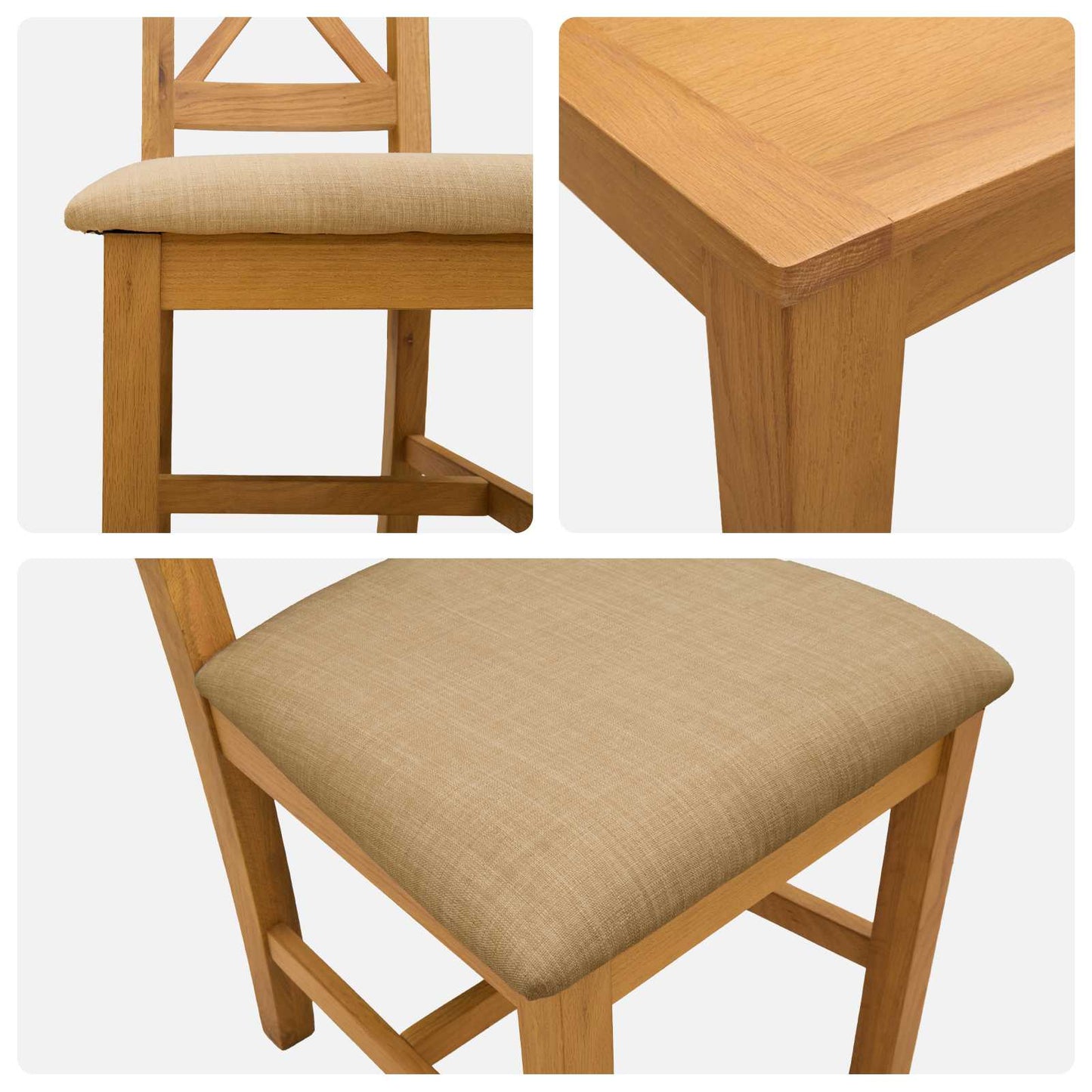 Dining Set 5 pcs Beige Solid Oak Wood