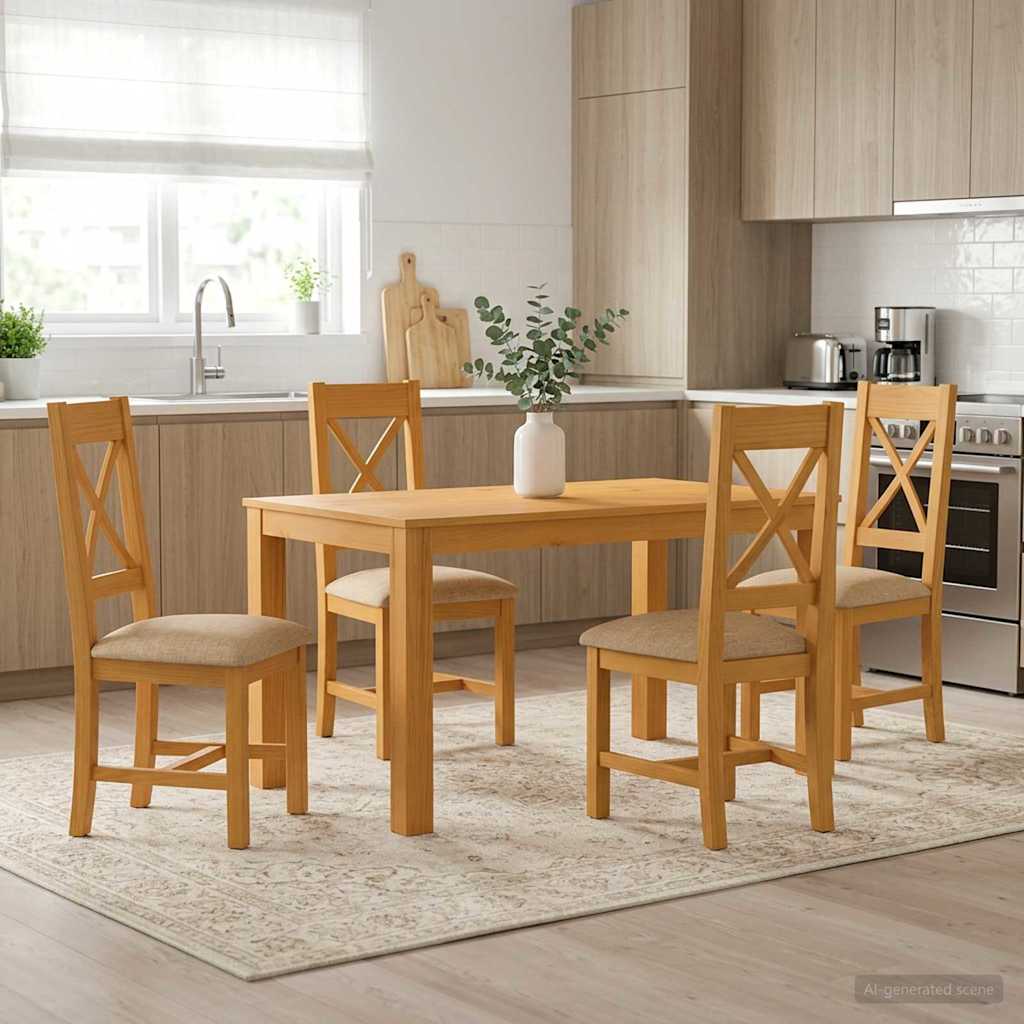 Dining Set 5 pcs Beige Solid Oak Wood