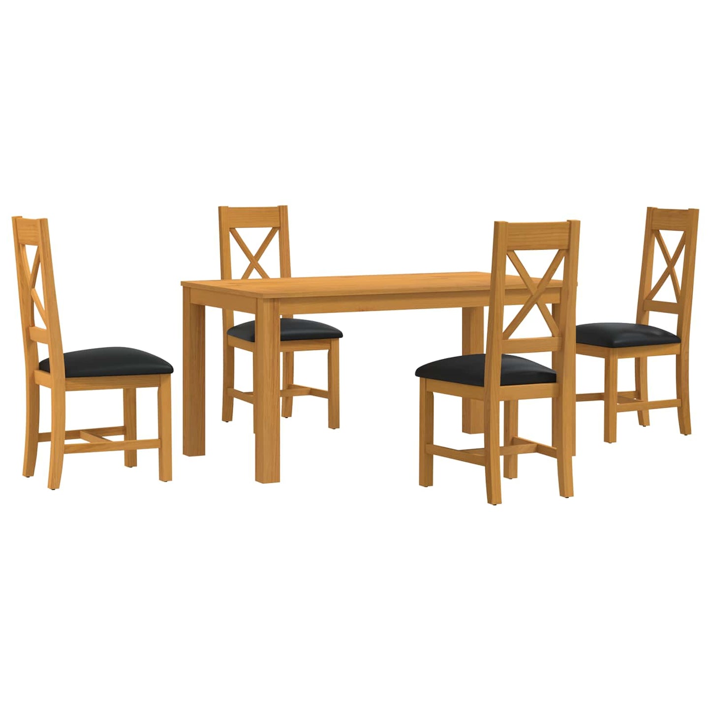 Dining Set 5 pcs Black Solid Oak Wood