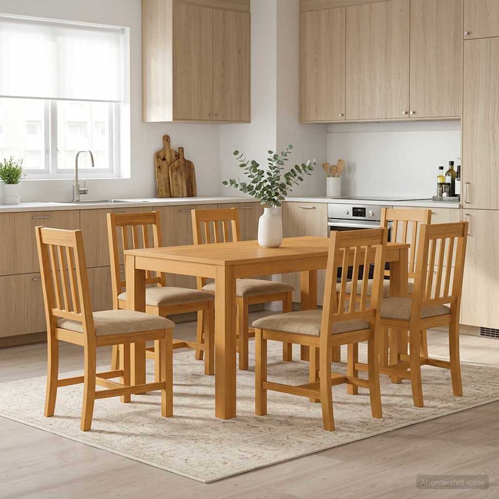 Dining Set 7 pcs Beige Solid Oak Wood
