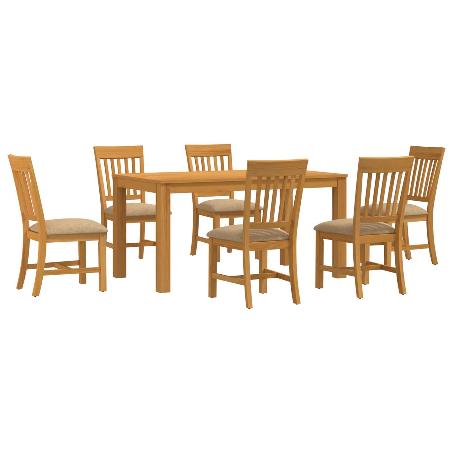 Dining Set 7 pcs Beige Solid Oak Wood