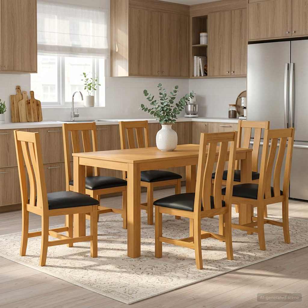 Dining Set 7 pcs Black Solid Oak Wood