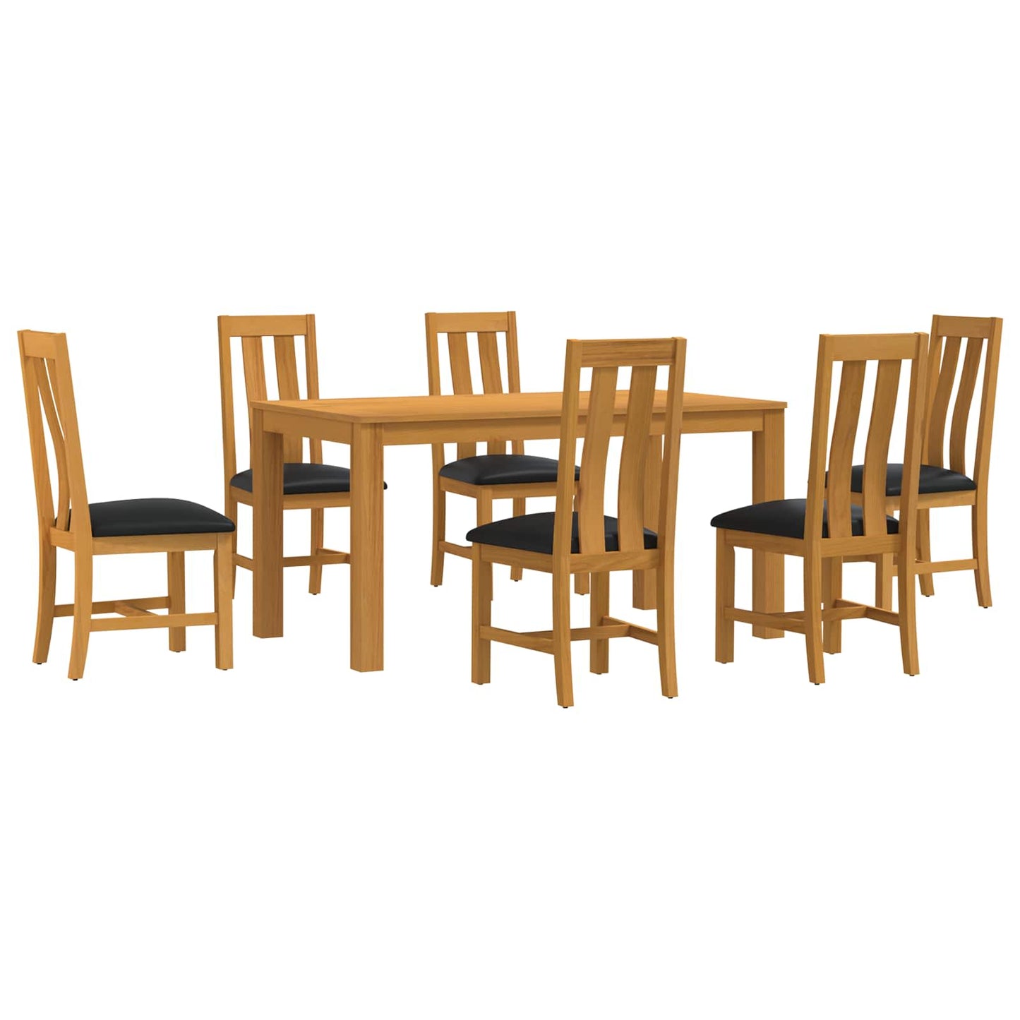 Dining Set 7 pcs Black Solid Oak Wood