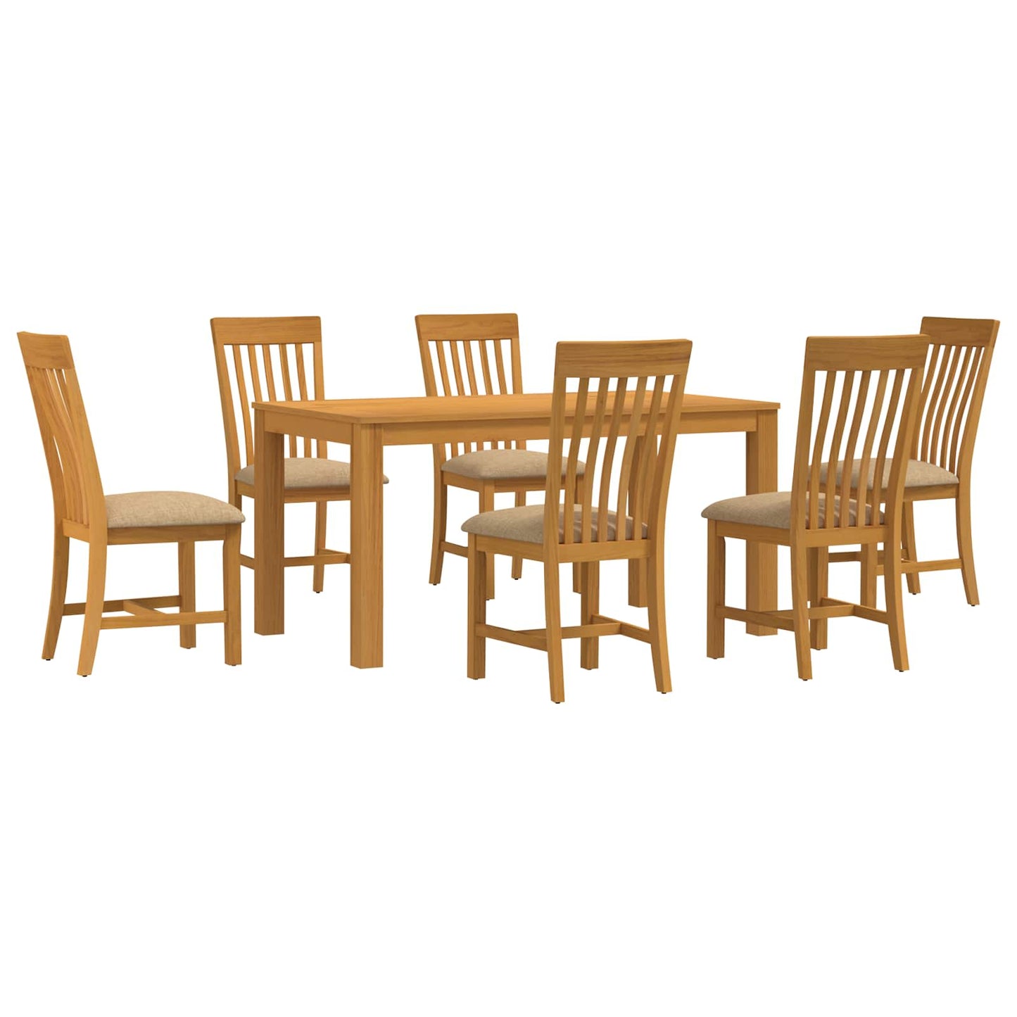 Dining Set 7 pcs Beige Solid Oak Wood