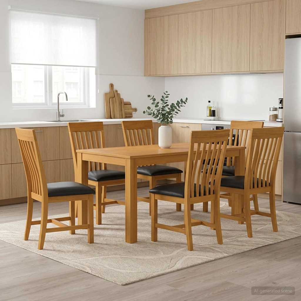 Dining Set 7 pcs Black Solid Oak Wood