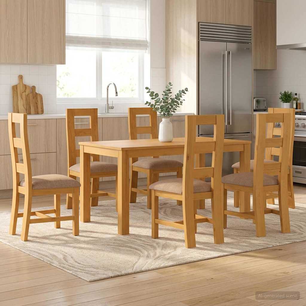 Dining Set 7 pcs Grey Solid Oak Wood