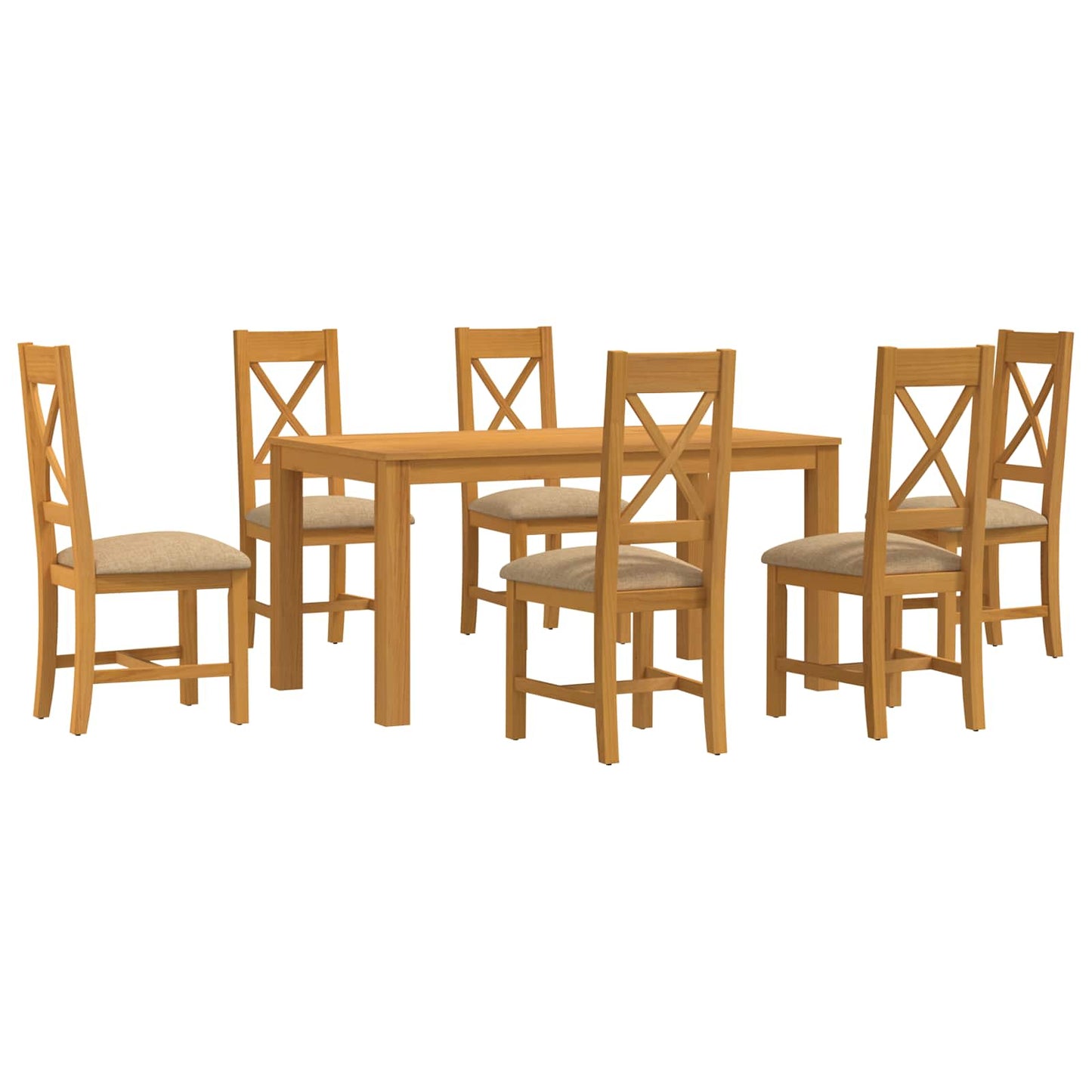 Dining Set 7 pcs Beige Solid Oak Wood