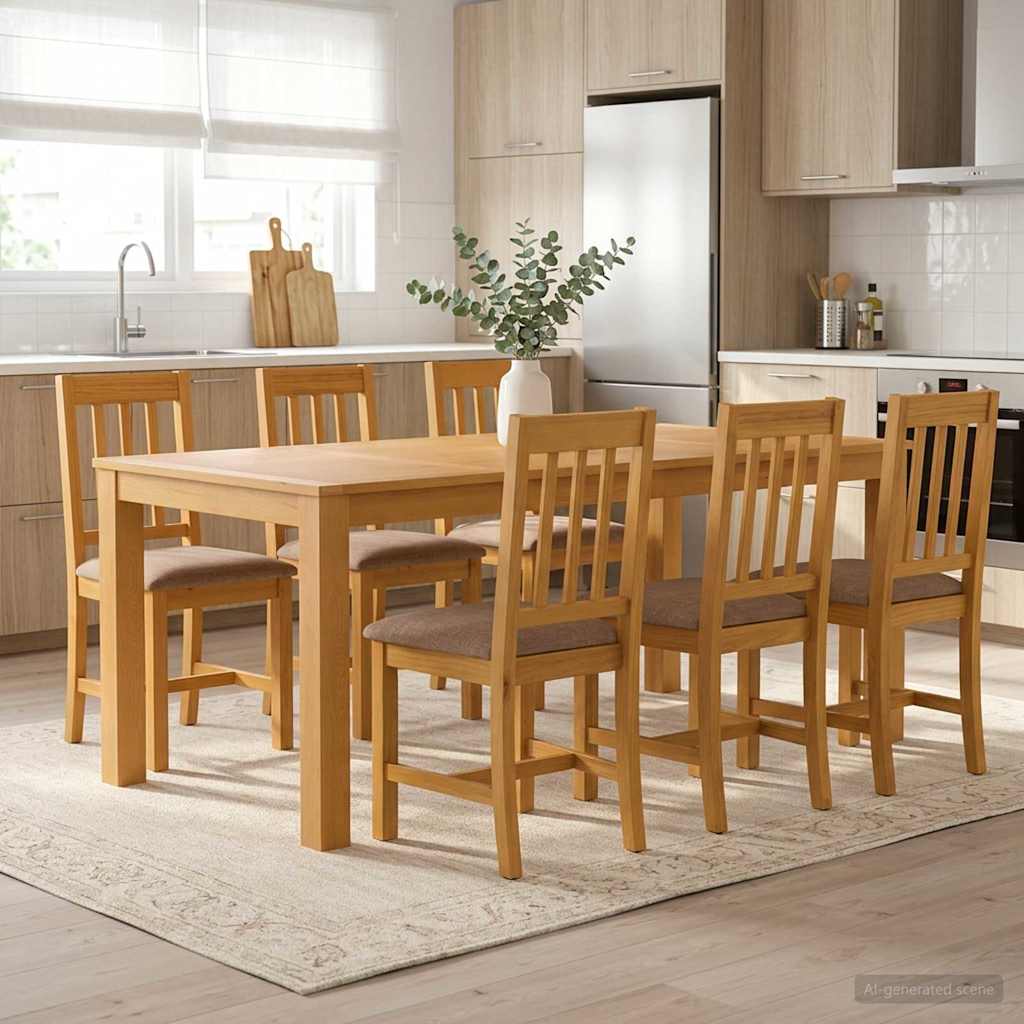 Dining Set 7 pcs Grey Solid Oak Wood