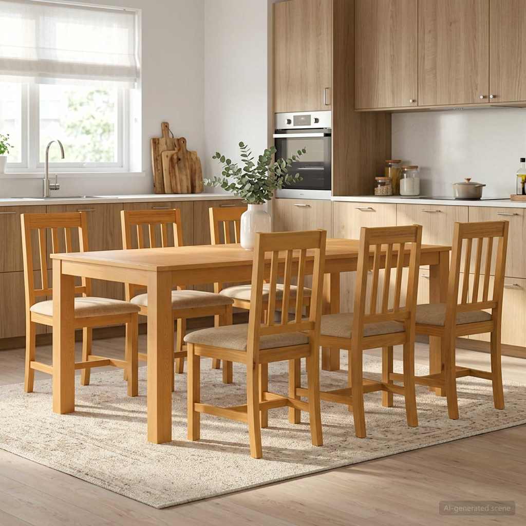 Dining Set 7 pcs Beige Solid Oak Wood