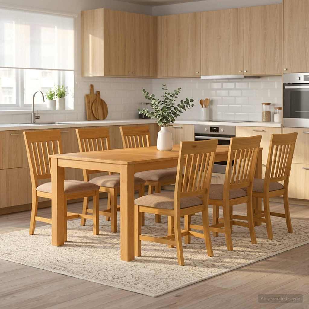 Dining Set 7 pcs Grey Solid Oak Wood