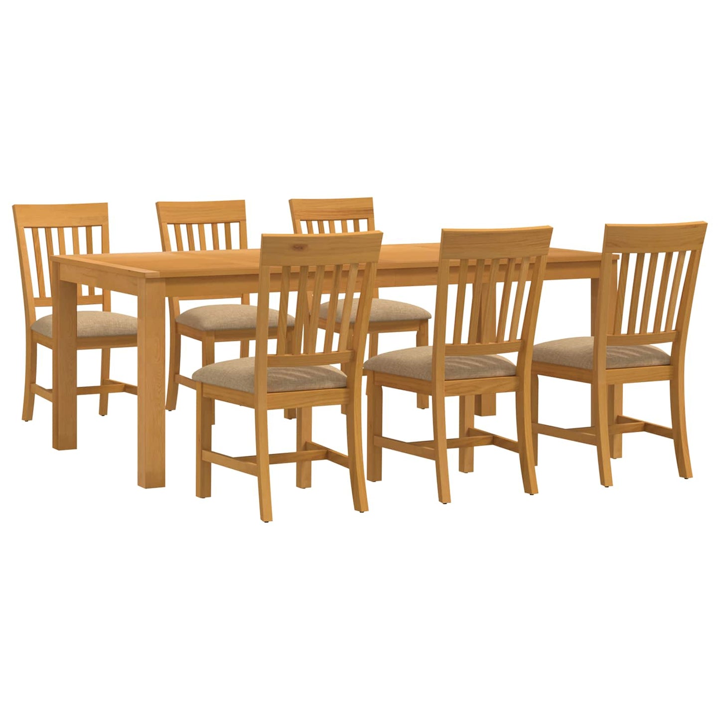Dining Set 7 pcs Beige Solid Oak Wood