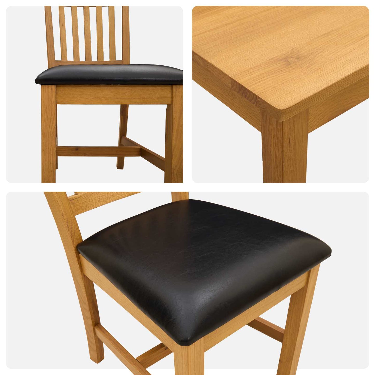 Dining Set 7 pcs Black Solid Oak Wood