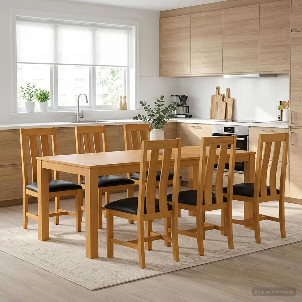 Dining Set 7 pcs Black Solid Oak Wood