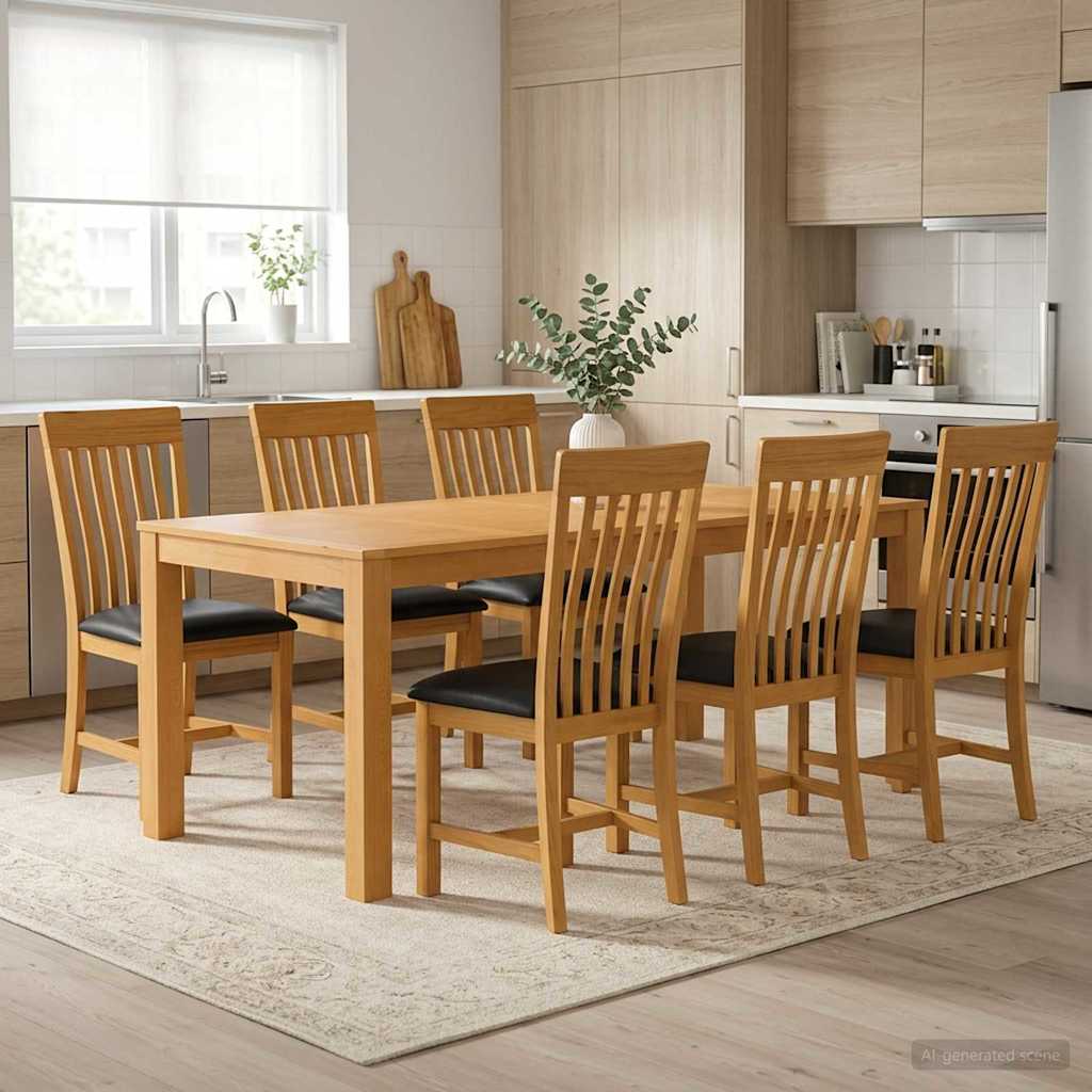Dining Set 7 pcs Black Solid Oak Wood