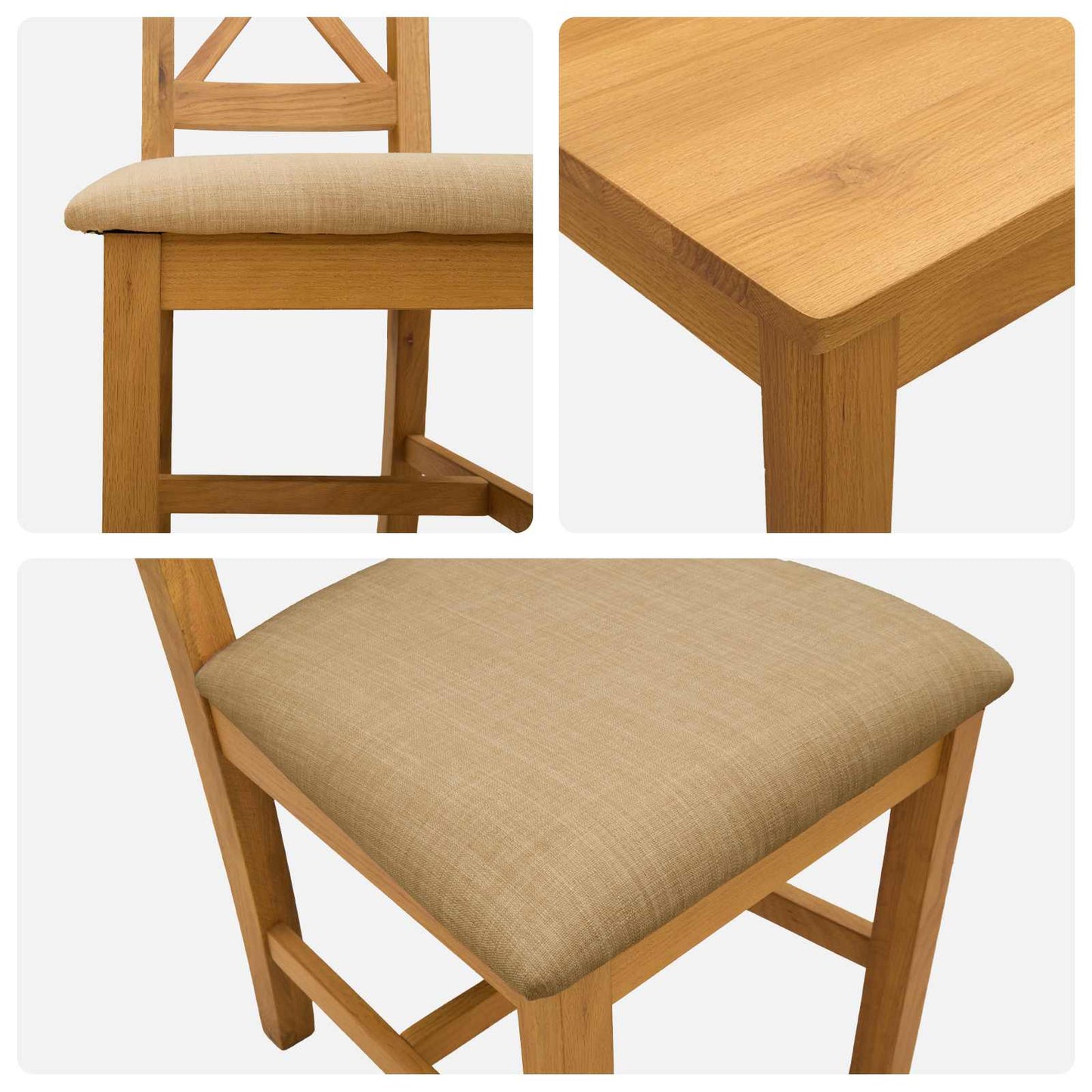 Dining Set 7 pcs Beige Solid Oak Wood