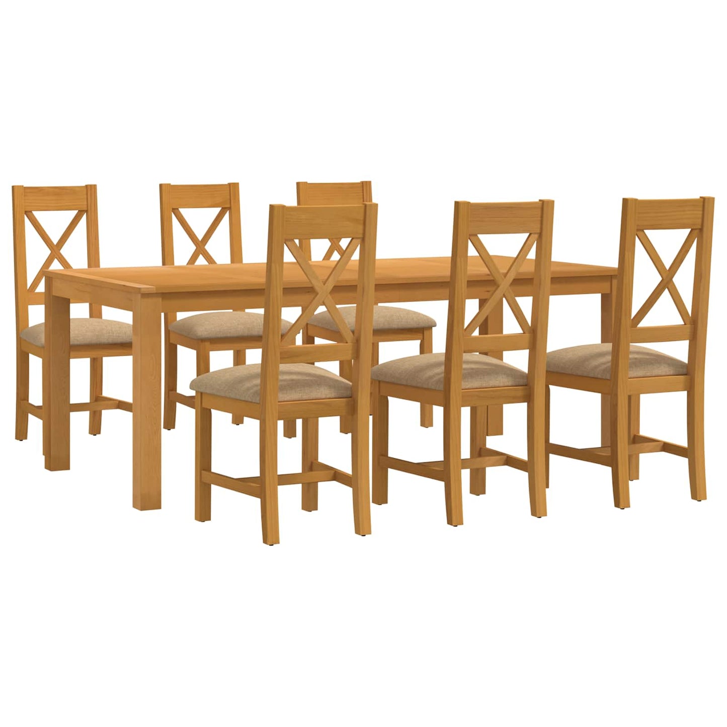 Dining Set 7 pcs Beige Solid Oak Wood