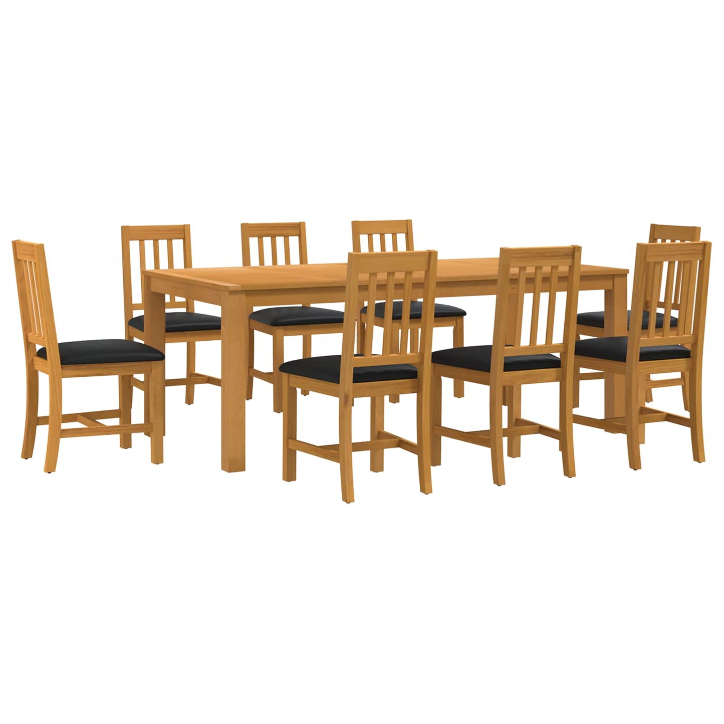 Dining Set 9 pcs Black Solid Oak Wood