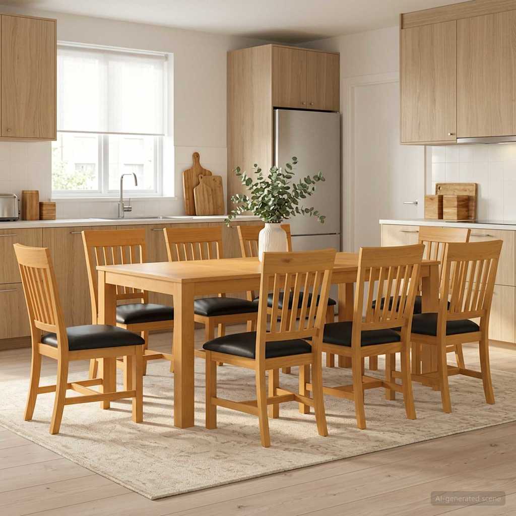 Dining Set 9 pcs Black Solid Oak Wood