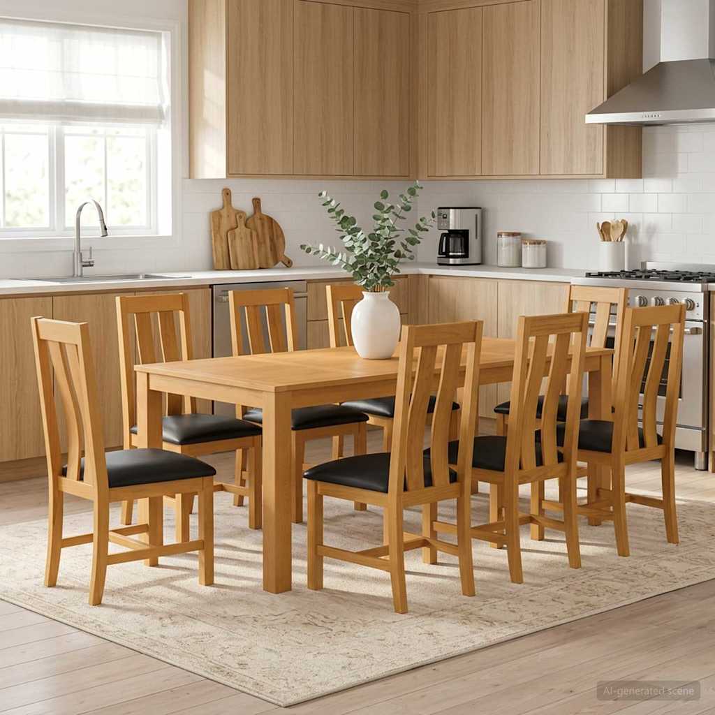 Dining Set 9 pcs Black Solid Oak Wood