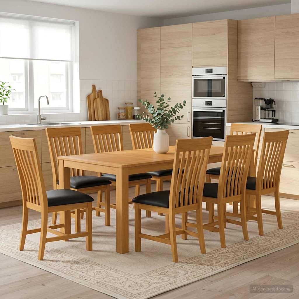 Dining Set 9 pcs Black Solid Oak Wood